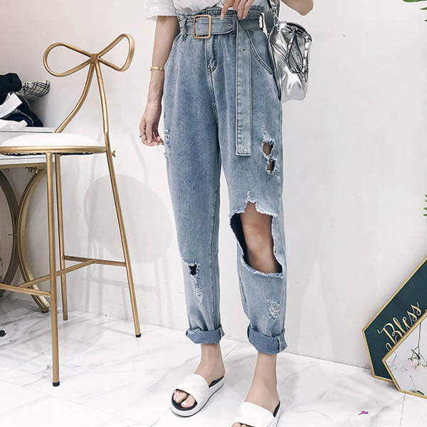 Blugi casual de dama cu motive rupte in albastru