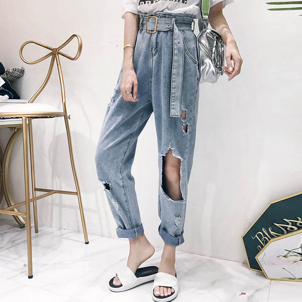 Blugi casual de dama cu motive rupte in albastru