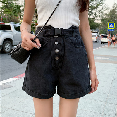 Pantaloni scurti moderni de dama in doua culori cu talie inalta