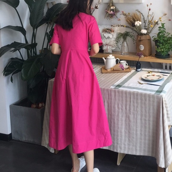 Rochie de dama moderna de culoare roz - model croiat