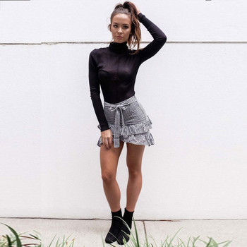 Női lezser kockás szoknya magas derékkal