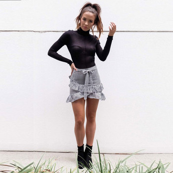 Női lezser kockás szoknya magas derékkal