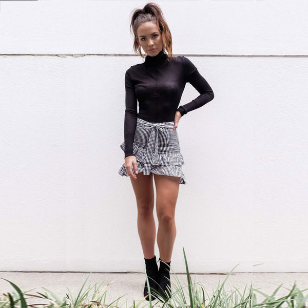 Női lezser kockás szoknya magas derékkal
