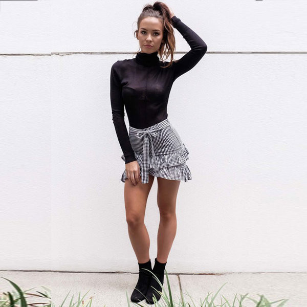 Női lezser kockás szoknya magas derékkal