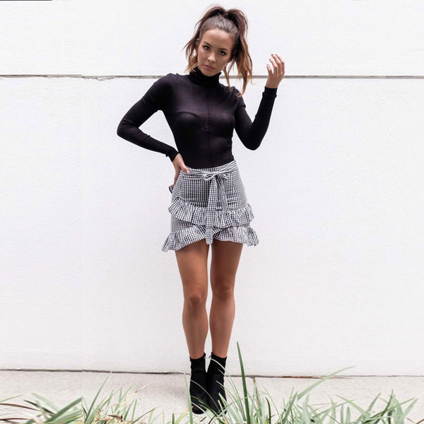 Női lezser kockás szoknya magas derékkal