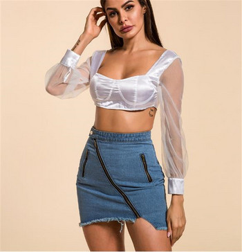 Aktuális női farmerszoknya kék színben, cipzárral