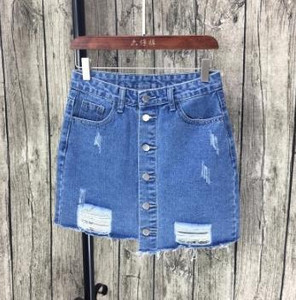 Fusta dama casual din denim in doua culori cu nasturi