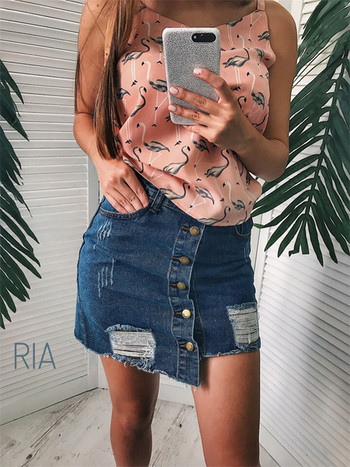 Fusta dama casual din denim in doua culori cu nasturi