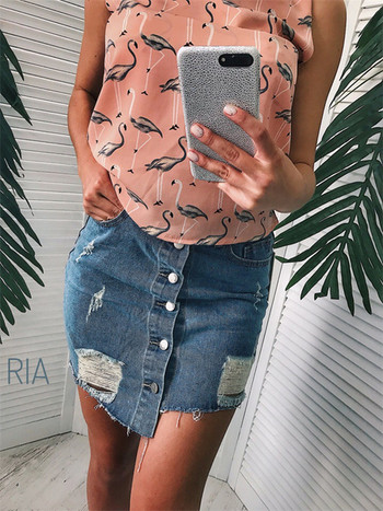 Fusta dama casual din denim in doua culori cu nasturi