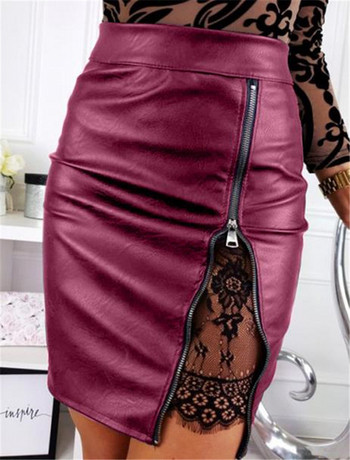 Fusta de dama eleganta cu talie inalta si fermoar in trei culori