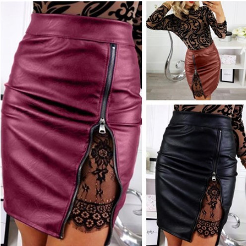 Fusta de dama eleganta cu talie inalta si fermoar in trei culori