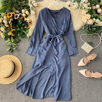 Rochie de dama cu maneci lungi si curea in talie in mai multe culori