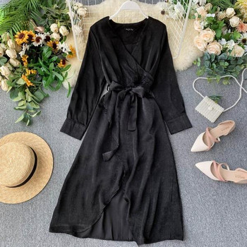 Rochie de dama cu maneci lungi si curea in talie in mai multe culori