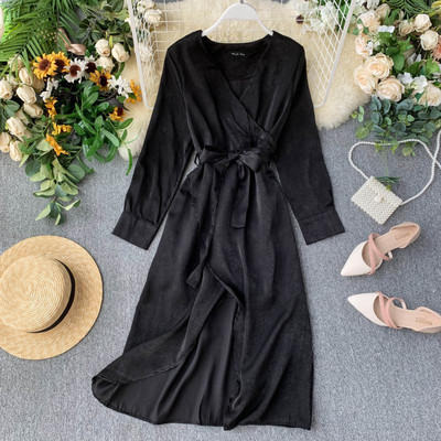 Rochie de dama cu maneci lungi si curea in talie in mai multe culori