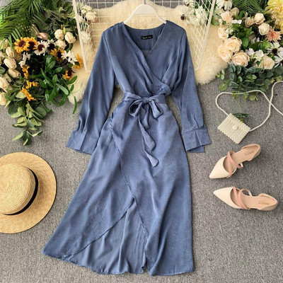 Rochie de dama cu maneci lungi si curea in talie in mai multe culori