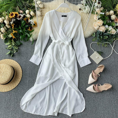 Rochie de dama cu maneci lungi si curea in talie in mai multe culori