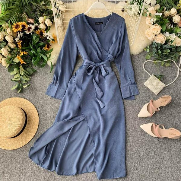 Rochie de dama cu maneci lungi si curea in talie in mai multe culori