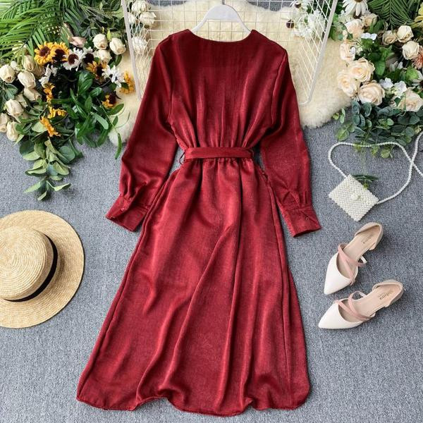 Rochie de dama cu maneci lungi si curea in talie in mai multe culori