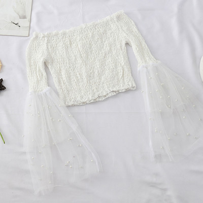 Bluza de dama elastica cu maneci lotus si perle in mai multe culori