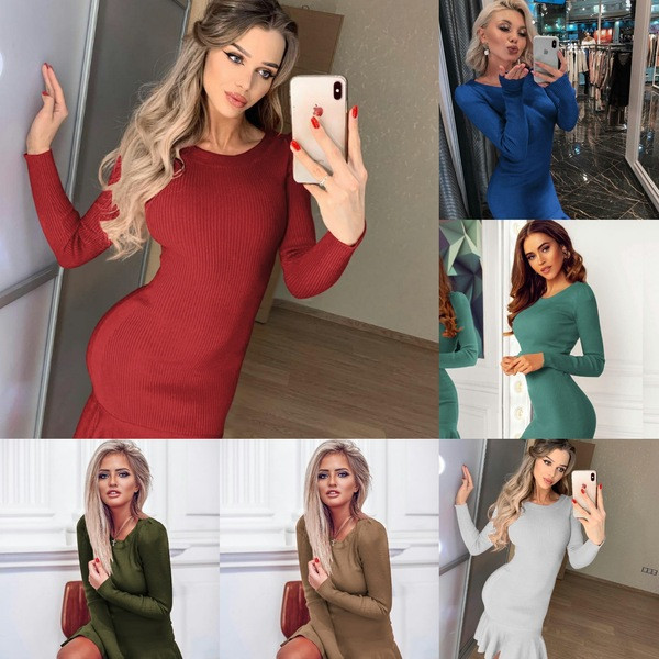 Rochie de dama de toamna cu maneci lungi in mai multe culori