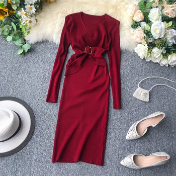 Modern női hosszú ruha övvel, különböző színekben