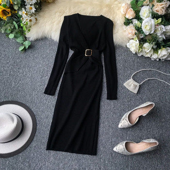 Modern női hosszú ruha övvel, különböző színekben