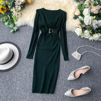 Modern női hosszú ruha övvel, különböző színekben