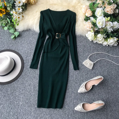 Modern női hosszú ruha övvel, különböző színekben