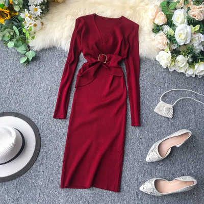 Modern női hosszú ruha övvel, különböző színekben