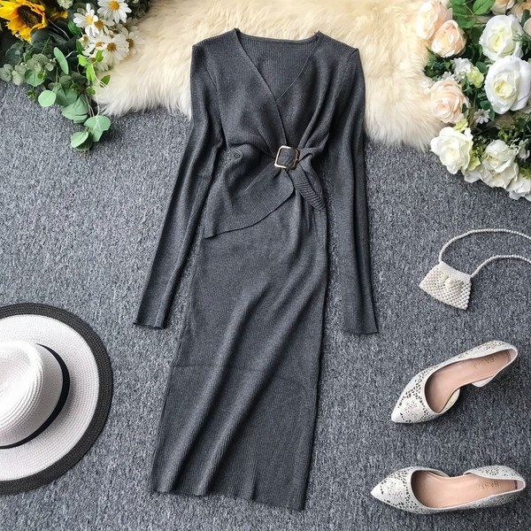 Modern női hosszú ruha övvel, különböző színekben