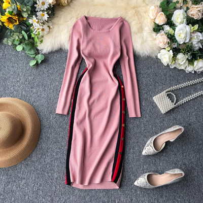 Rochie casual de dama cu margini si nasturi in diferite culori