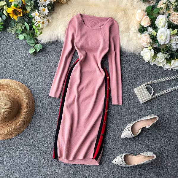 Rochie casual de dama cu margini si nasturi in diferite culori