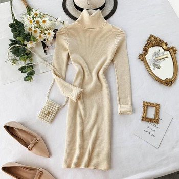 Rochie de dama de toamna cu guler inalt in diferite culori