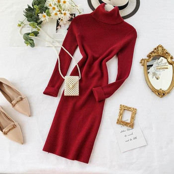 Rochie de dama de toamna cu guler inalt in diferite culori