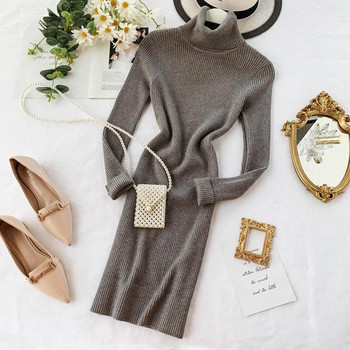 Rochie de dama de toamna cu guler inalt in diferite culori