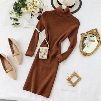 Rochie de dama de toamna cu guler inalt in diferite culori