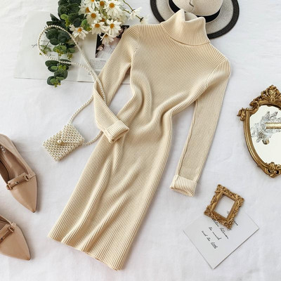 Rochie de dama de toamna cu guler inalt in diferite culori