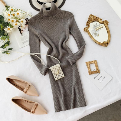 Rochie de dama de toamna cu guler inalt in diferite culori