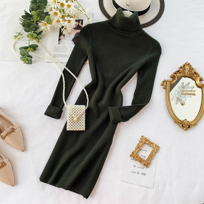 Rochie de dama de toamna cu guler inalt in diferite culori