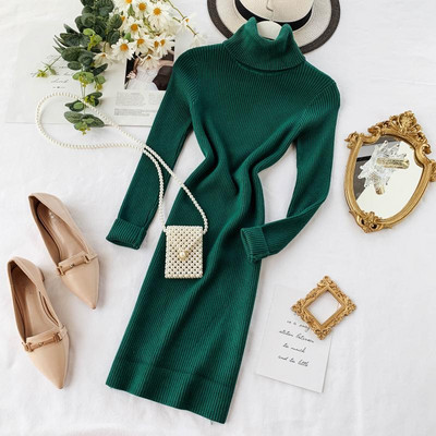 Rochie de dama de toamna cu guler inalt in diferite culori