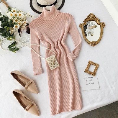 Rochie de dama de toamna cu guler inalt in diferite culori