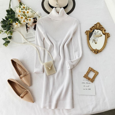 Rochie de dama de toamna cu guler inalt in diferite culori