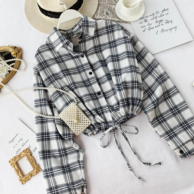 Cămașă de damă în carouri cu cravate în mai multe culori