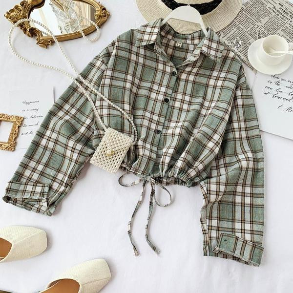 Cămașă de damă în carouri cu cravate în mai multe culori