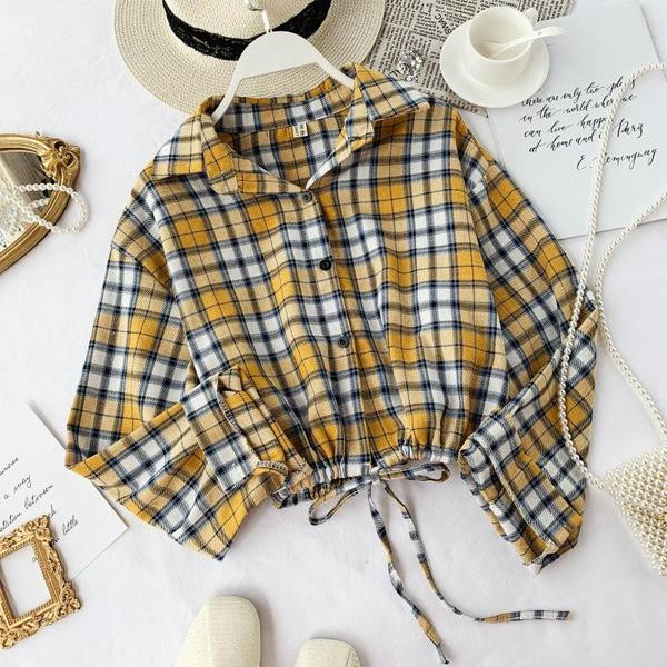 Cămașă de damă în carouri cu cravate în mai multe culori