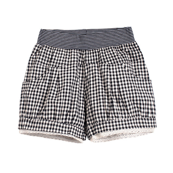 Női kockás rövidnadrág elasztikus derékkal