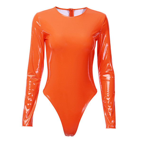 Model nou de body dama din piele ecologica cu maneci lungi in mai multe culori