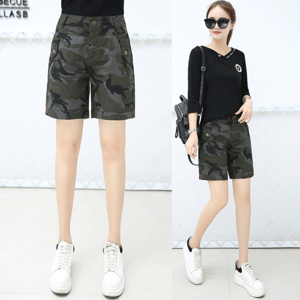 Pantaloni scurți de camuflaj de damă cu talie înaltă