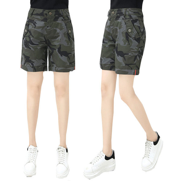 Pantaloni scurți de camuflaj de damă cu talie înaltă