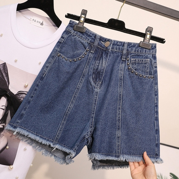 Modern női farmer rövidnadrág kék színben